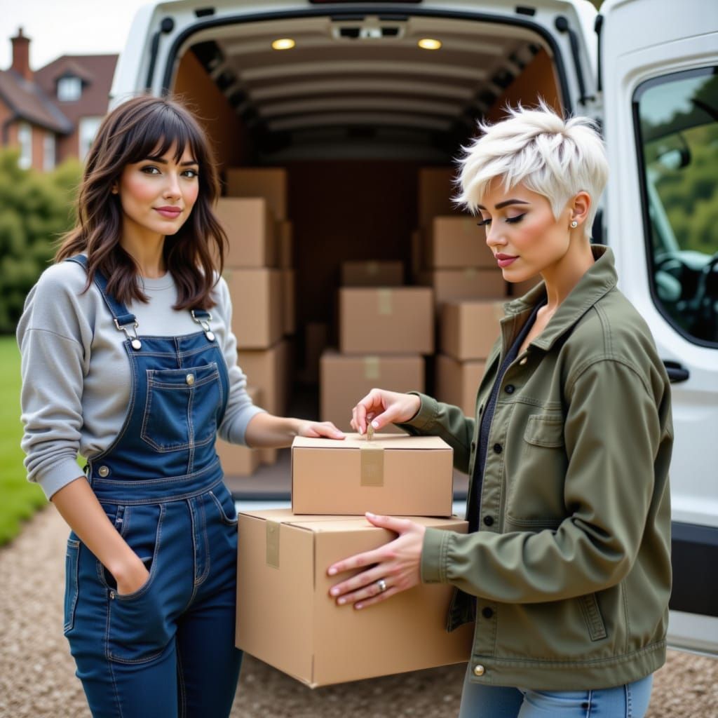 Women Unloading Boxes at English Mansion