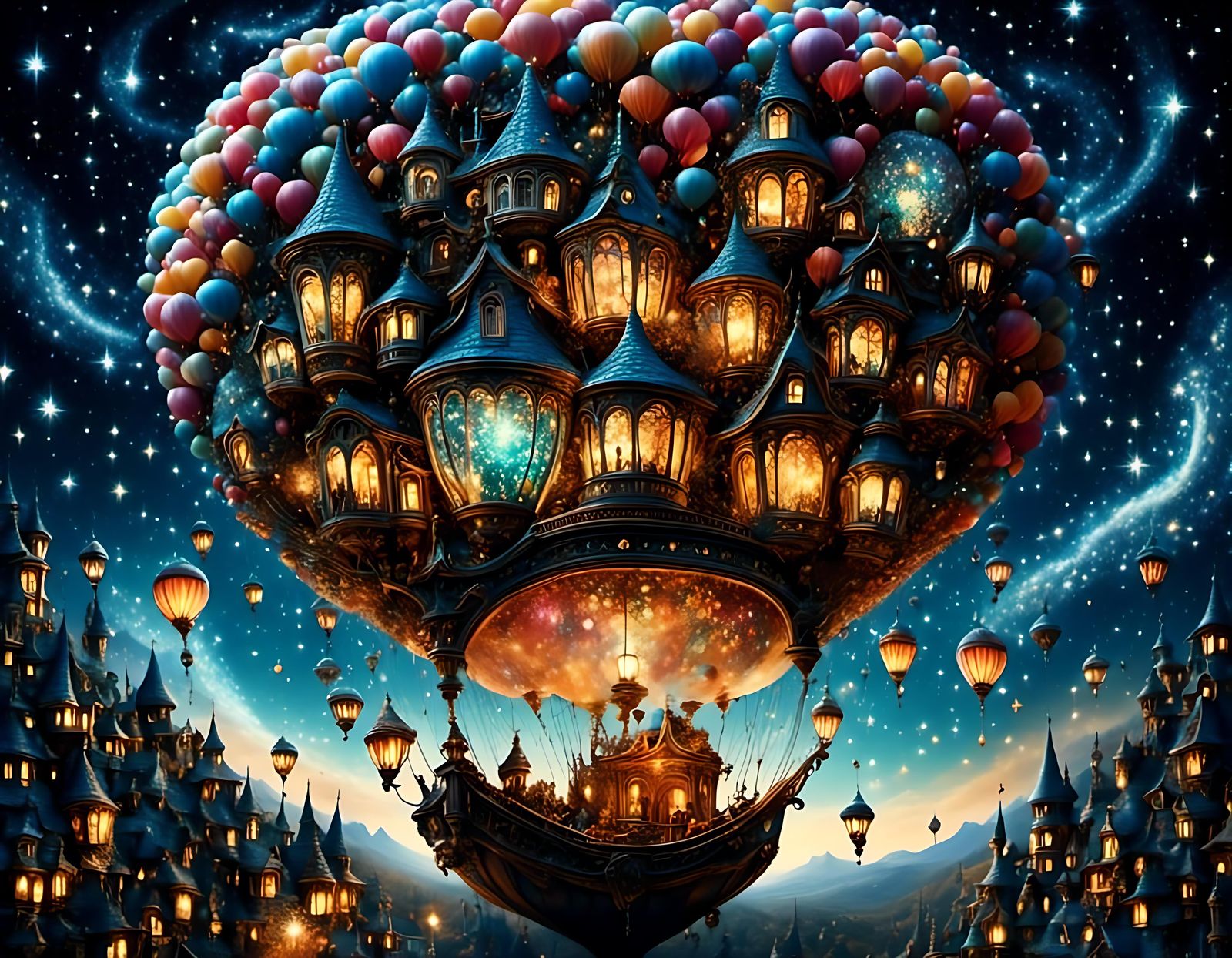 Crystal Air Balloon in a Surreal Galaxy