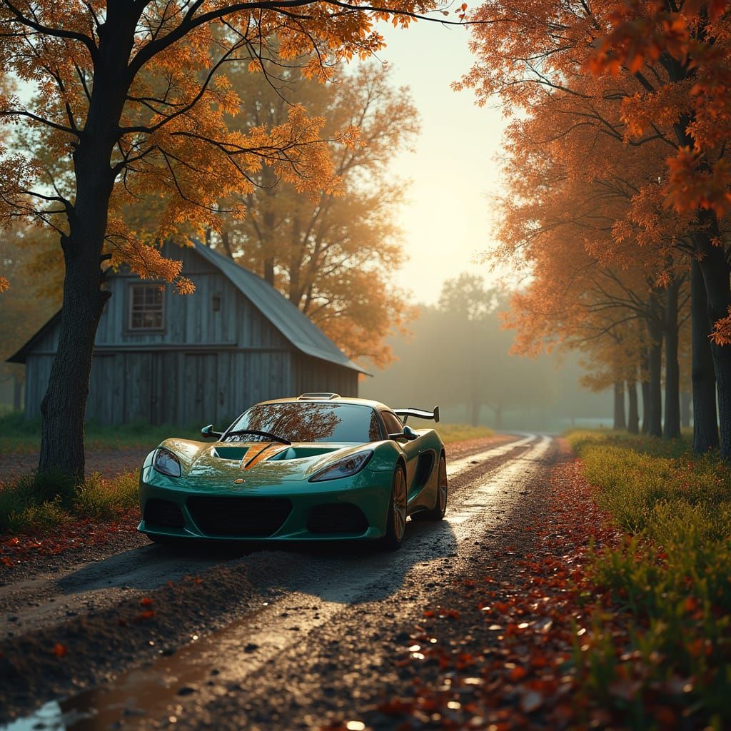Lotus Super 7 on Muddy Road at Sunrise