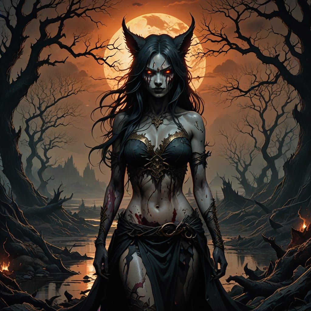 Dark Fantasy Kitsune Goddess with Banshee Bikini