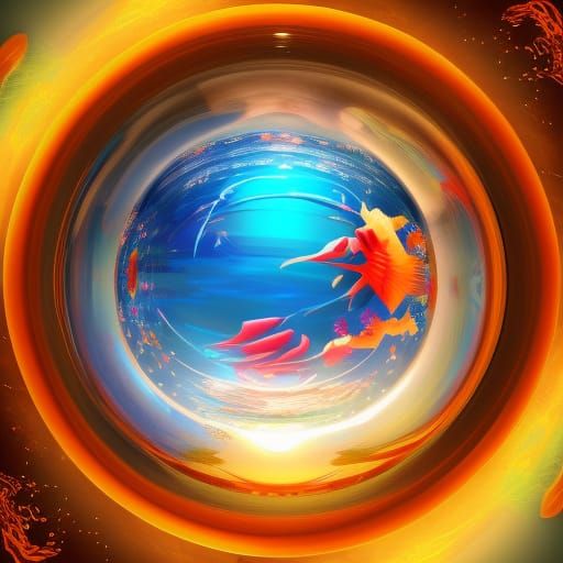 Hyperrealistic Fire in Crystal Ball Ocean Scene