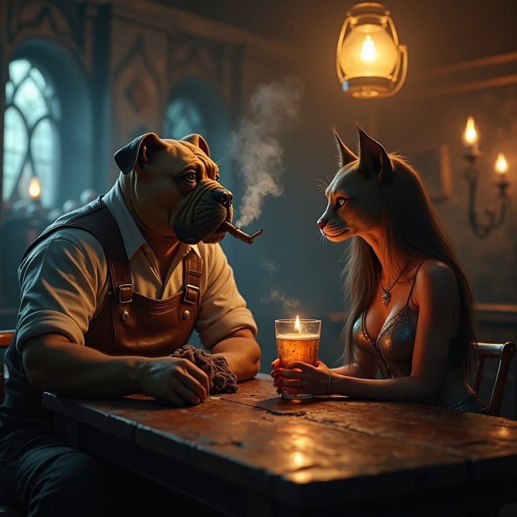 Whimsical Pub Scene in Vibrant Fantasy Style