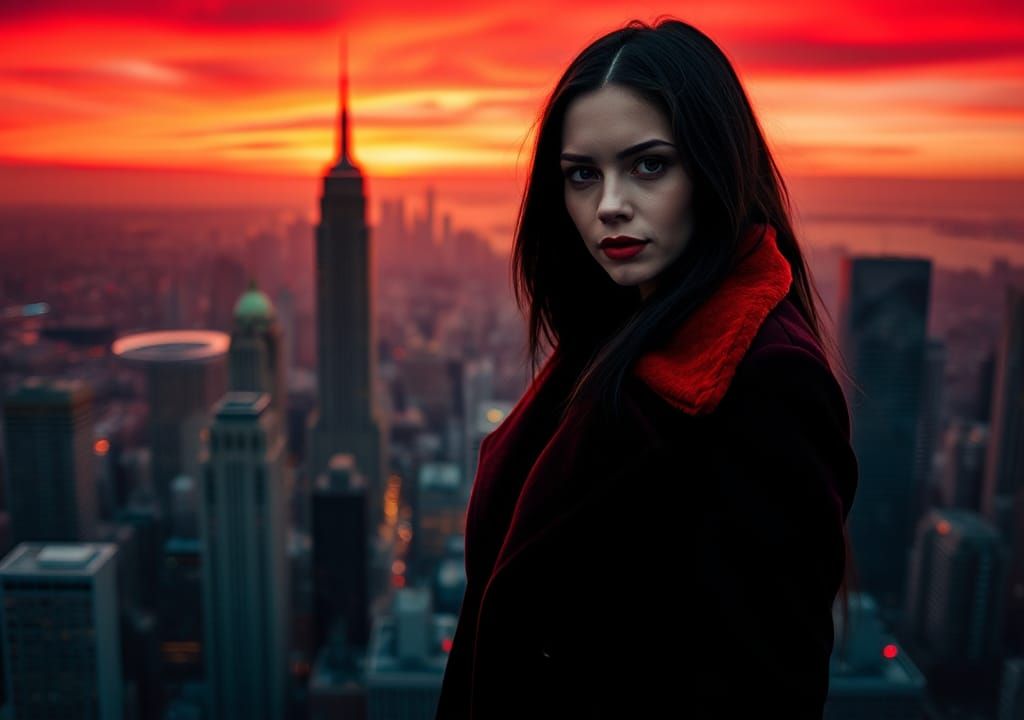 Woman in Dark Coat on Skyscraper, Professional Photography