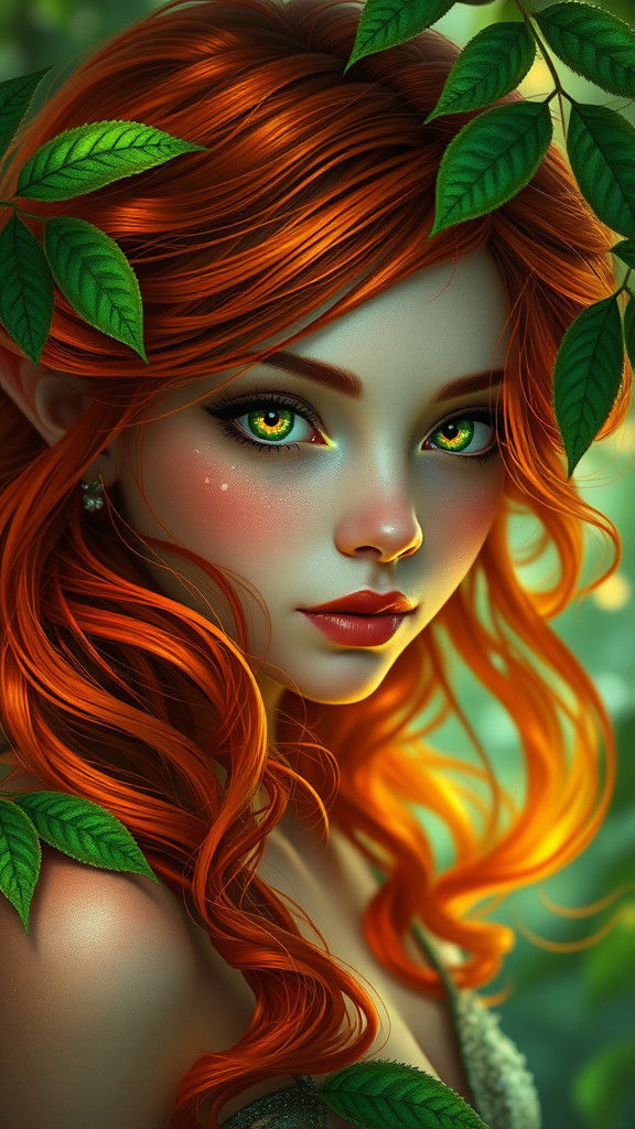 Enchanting Red-Haired Fairy Portrait in Digital Art Style