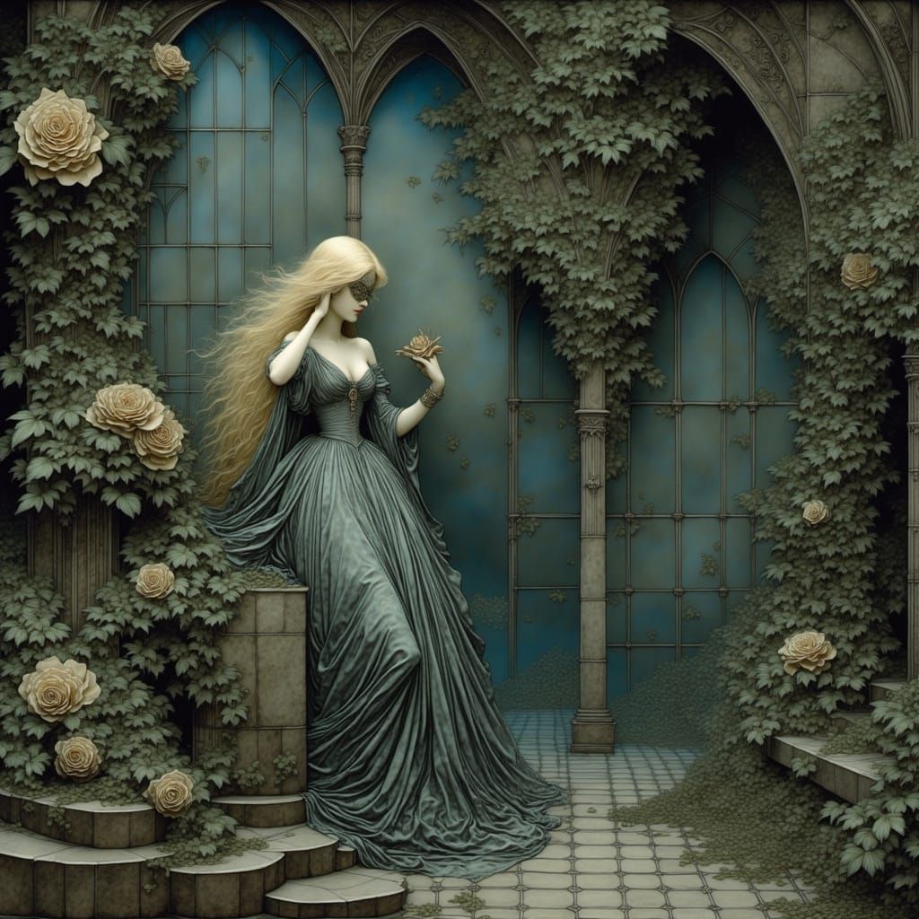 Ethereal Masquerade in a Hidden Grove, in the Style of Art N...