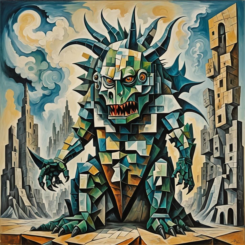 Cubist Kaiju: A Surreal Picasso-esque Painting