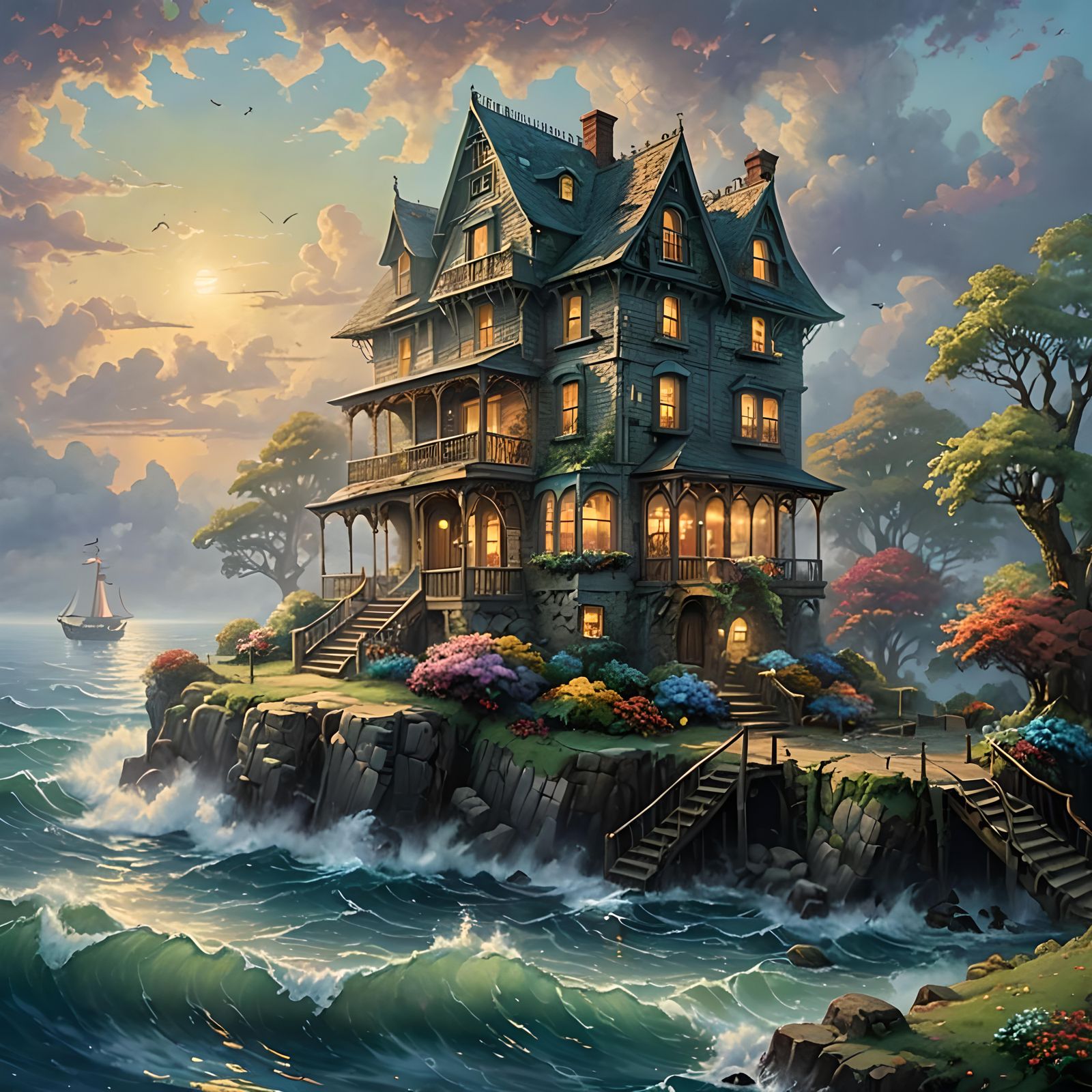 Ethereal Fantasy House on Tiny Ocean Island