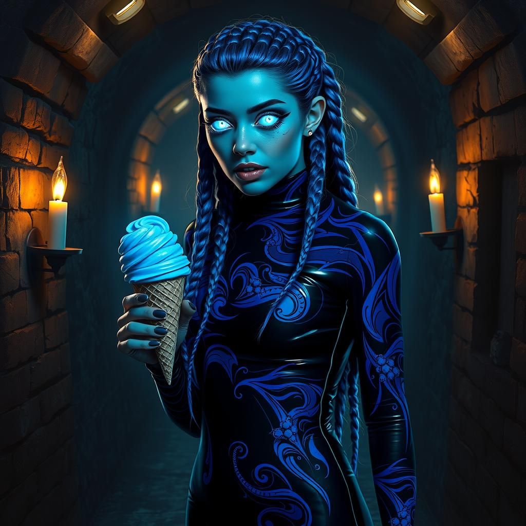 Electric Blue Braids in Dark Surrealism Style