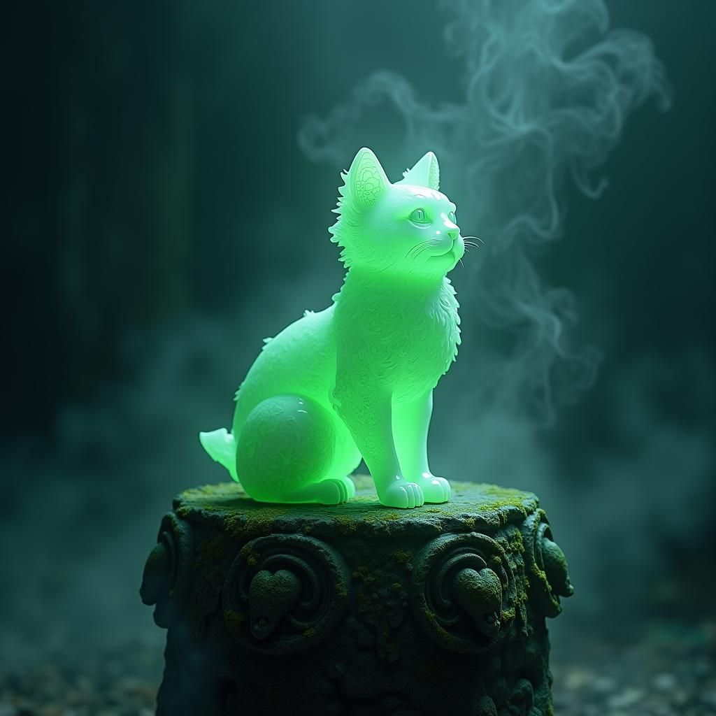 Green Jade Cat Figurine with Celtic Pedestal