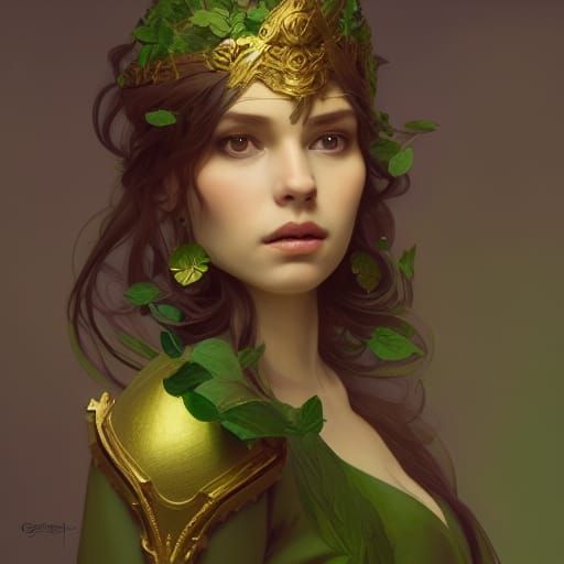 Leafy Elf Queen Portrait in Hyperdetailed Style