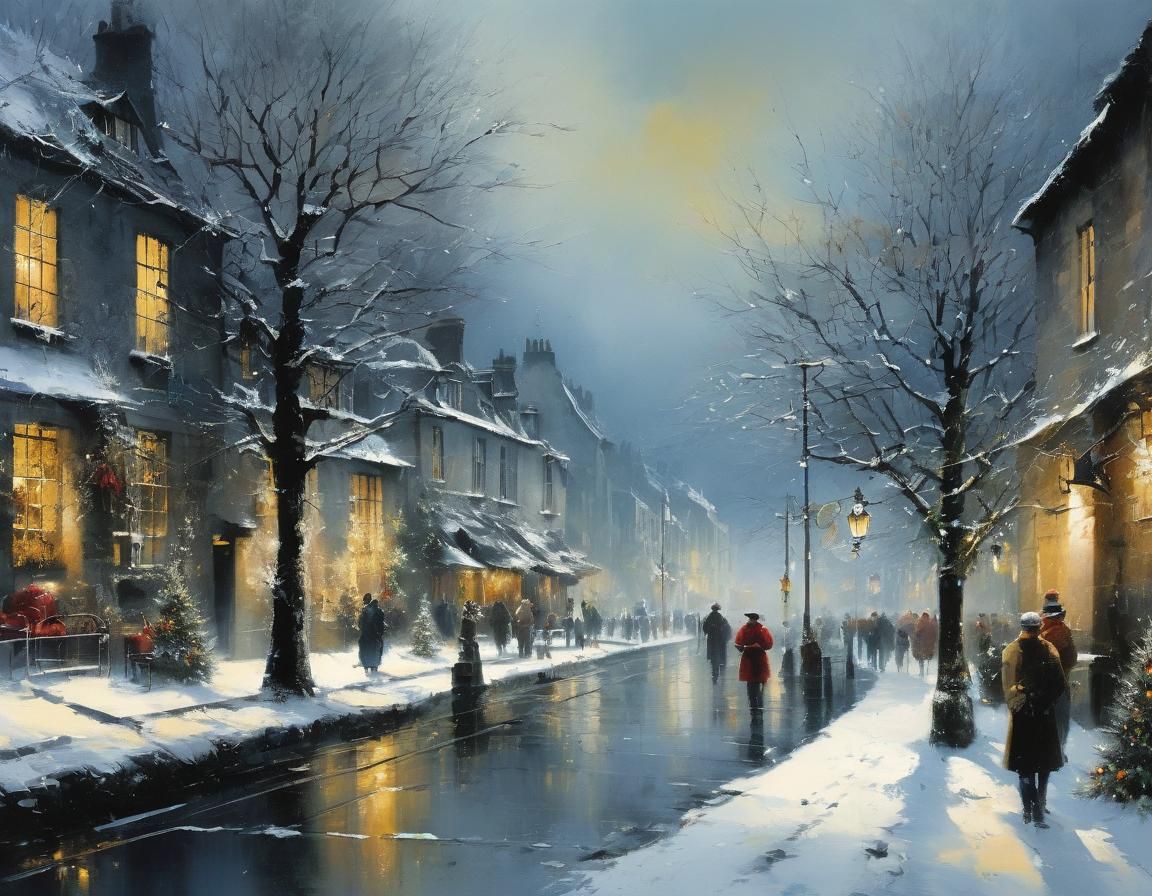 Evocative Christmas Scene in Mixed Artistic Styles