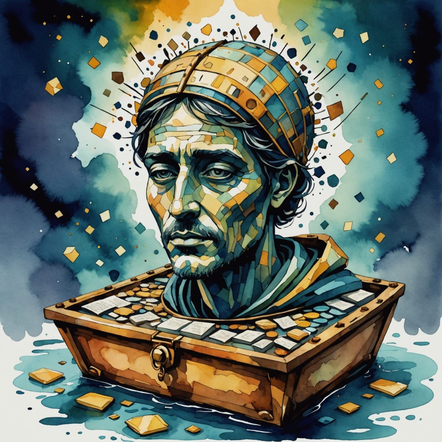 Moody Watercolor Poetry Art in Maximalist Style