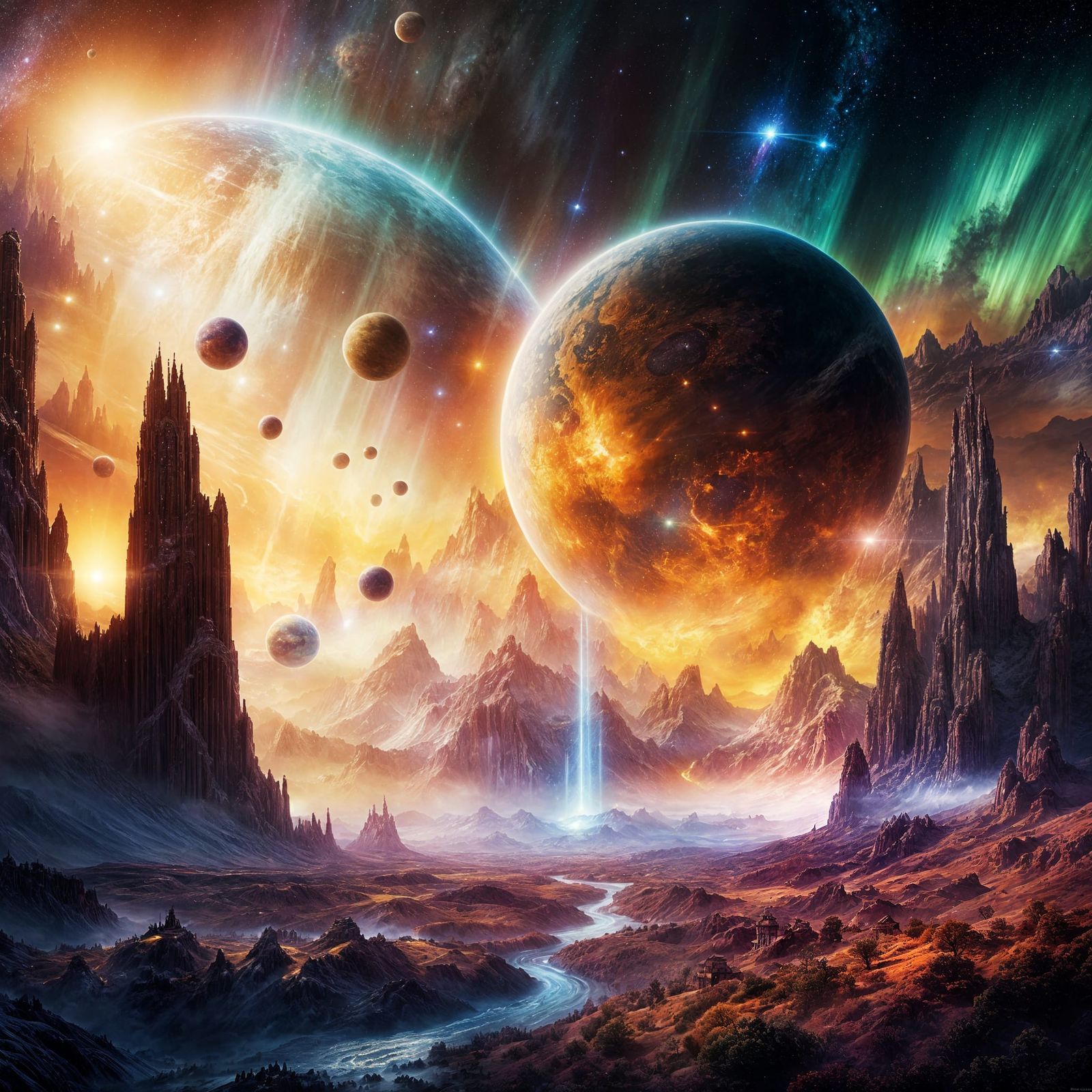 Cosmic Planets in Ethereal Fantasy Style