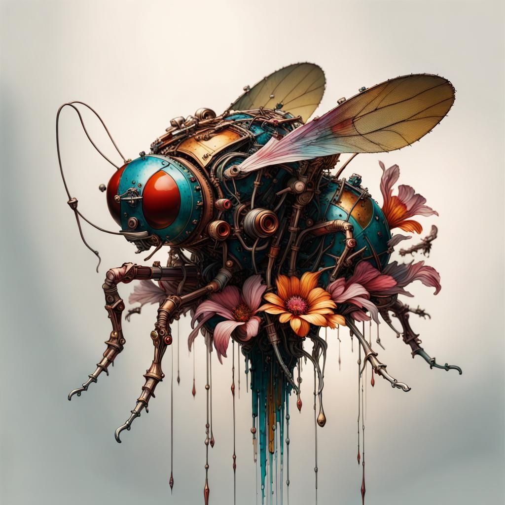 Mechanical Metal Flytrap Flower in Oil Paint Style