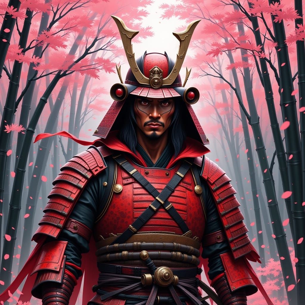 Samurai Warrior in Bamboo Forest Digital Painting