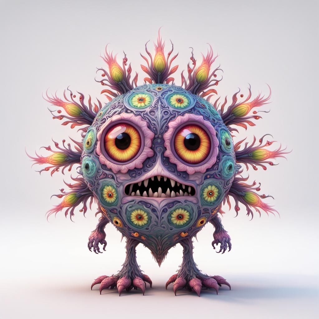 cute fantasy flower monster with large eyes full body
