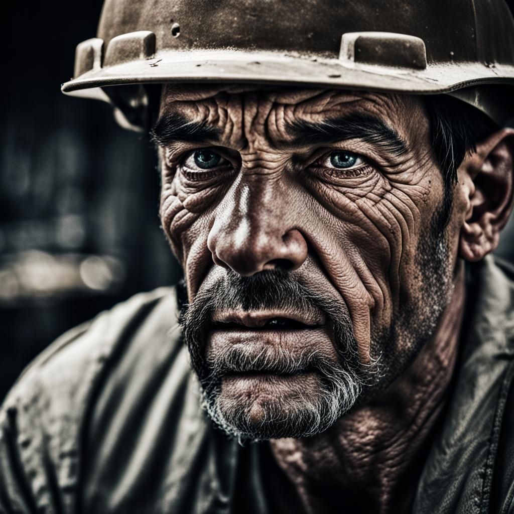 Tired Construction Worker Portrait in Ambient Light