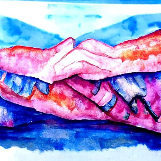 Watercolor Painting of Holding Hands