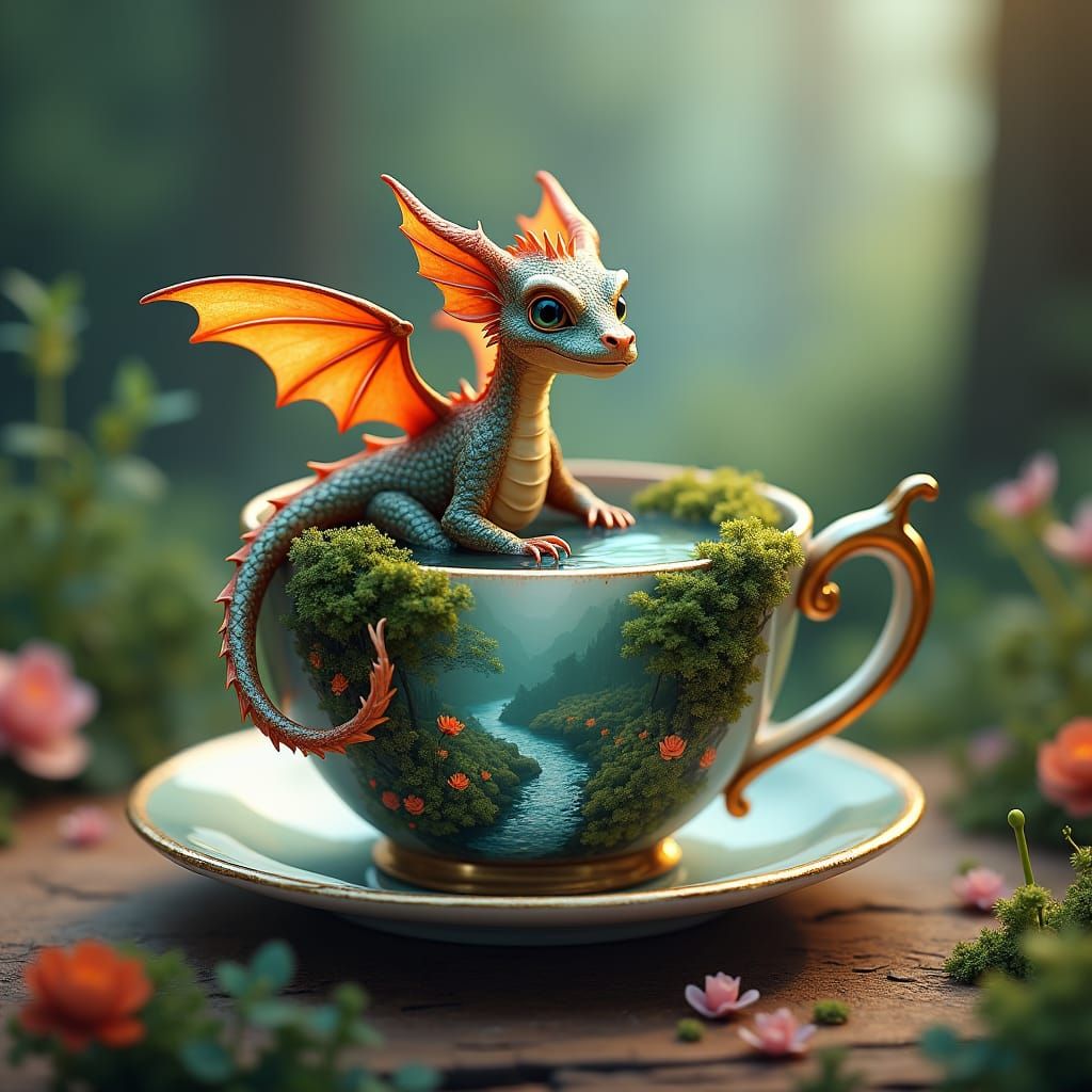Dragon in Teacup: Dreamlike Fantasy Art