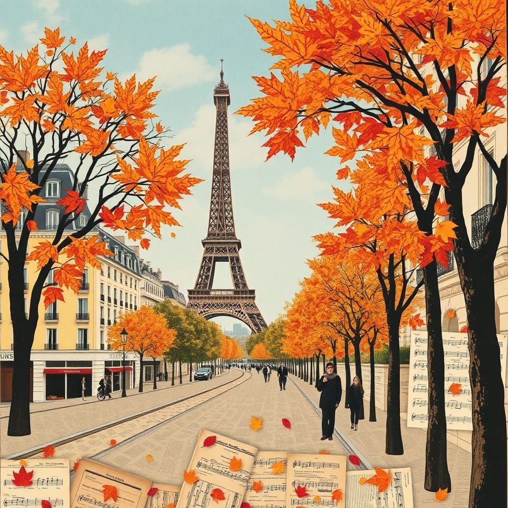 Vintage Paper Collage of Paris in Autumn