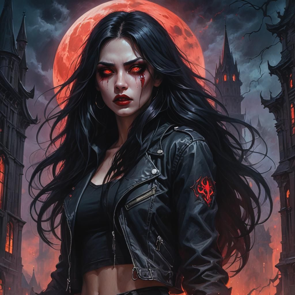 Fantasy Girl Portrait with Fangs in Dark Gothic Style