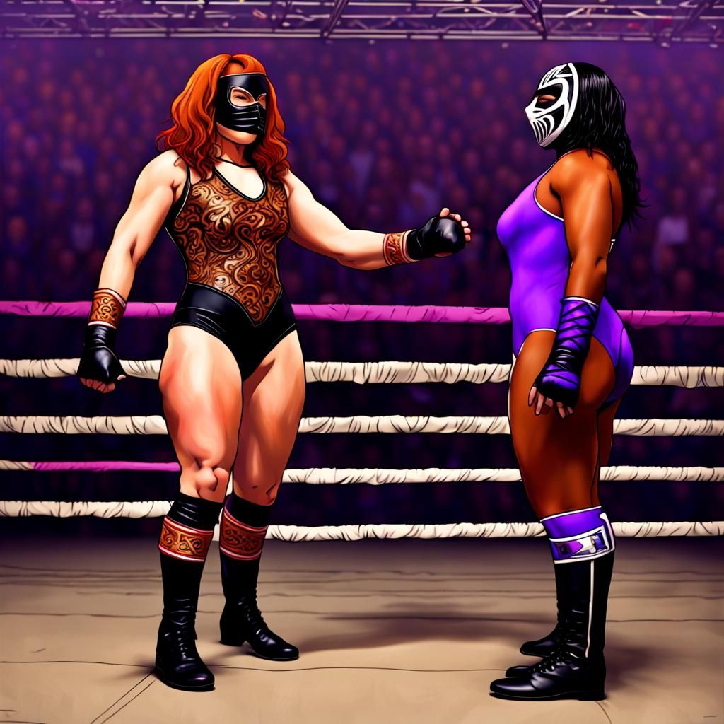 Women Wrestlers Face Off in Wrestling Ring