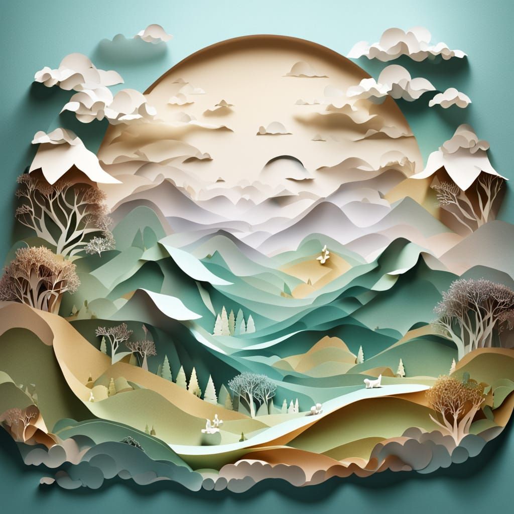 Whimsical Papercraft World Landscape in Serene Light