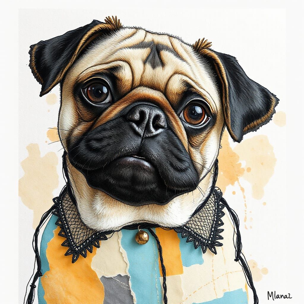 Mixed media Pug portrait