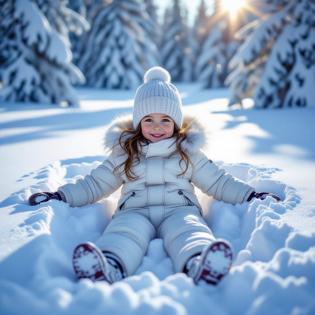 Girl Makes Snow Angel with Atmospheric Lighting