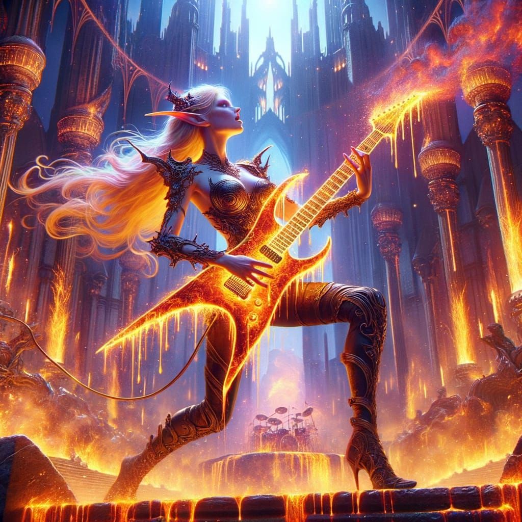 Elf Lead Guitarist in Surreal Neon City Concert