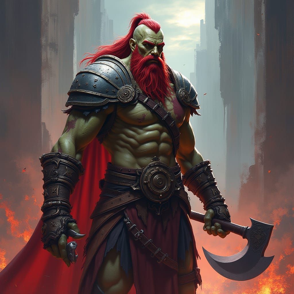 Half Orc Warrior in Epic Fantasy Art