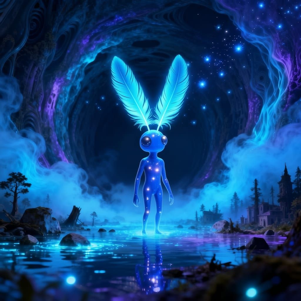 Magical Fog Tunnel with Blue Creature