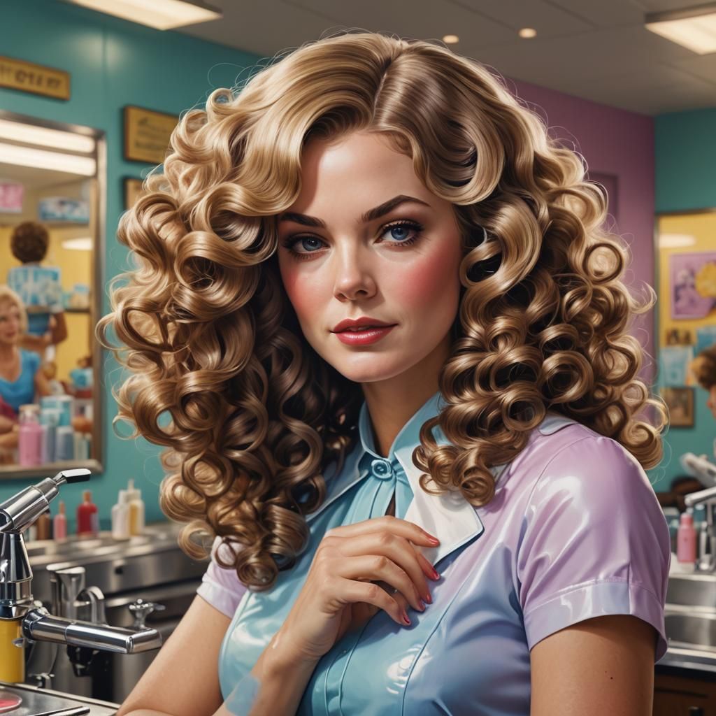 Hyperrealistic Stepford Wife at Beauty Parlor
