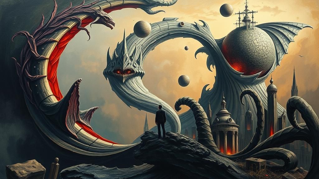 Dystopian Figure in Apocalyptic Landscape as Metal Artwork