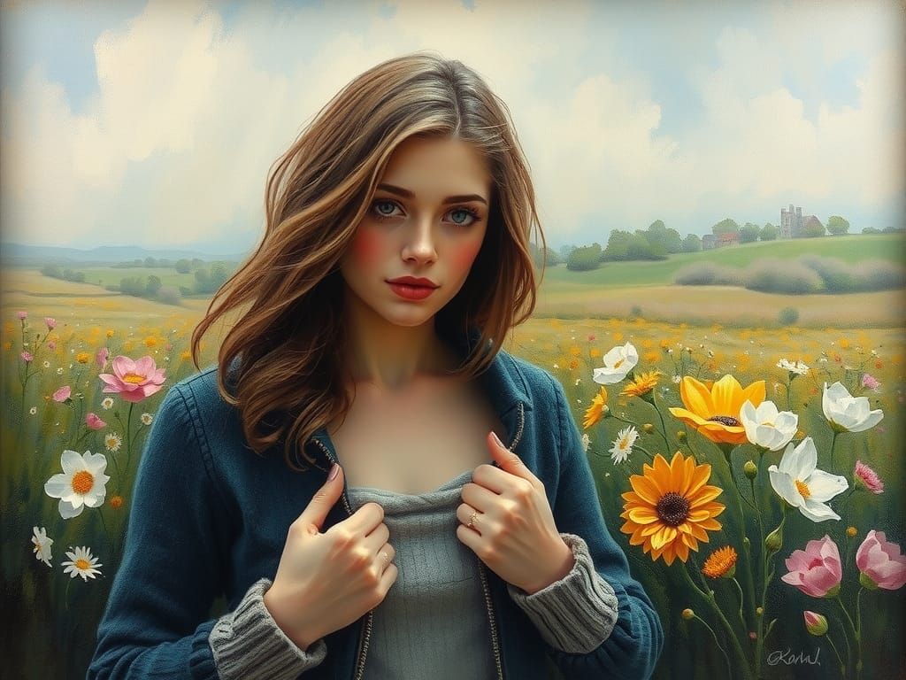 Spring Woman in Oil Painting Style