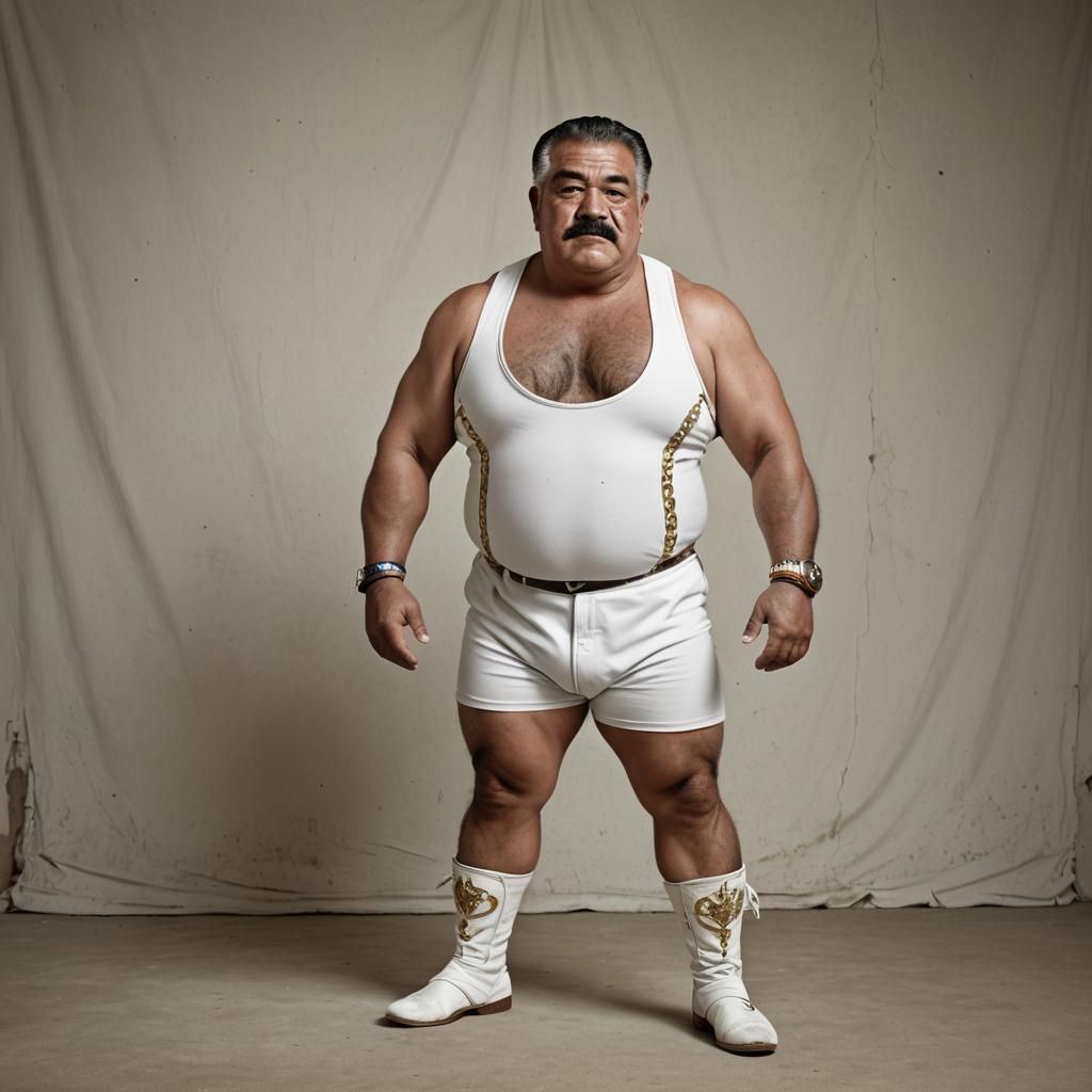 Muscular Mexican Wrestler Posing Confidently