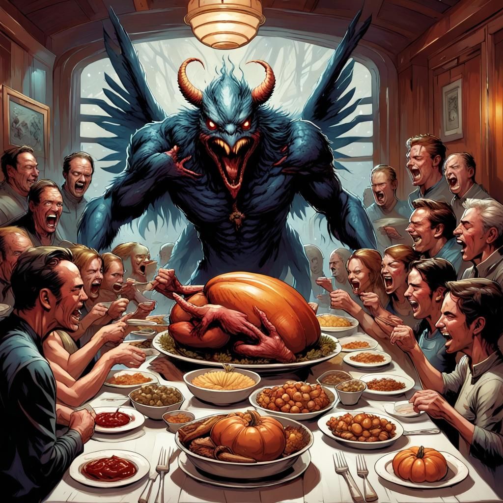 Sci-Fi Bird Demon at Thanksgiving Feast