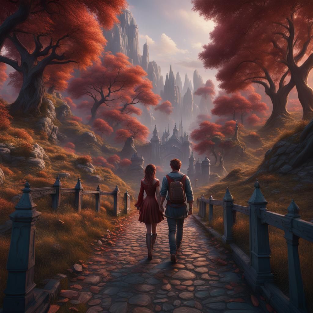 Couple Walking Together: Detailed Matte Painting