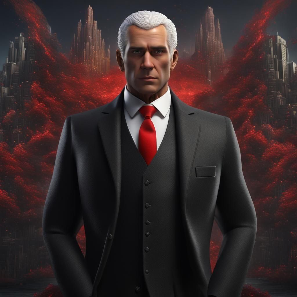 Elegant Man in Black Suit: Detailed Matte Painting