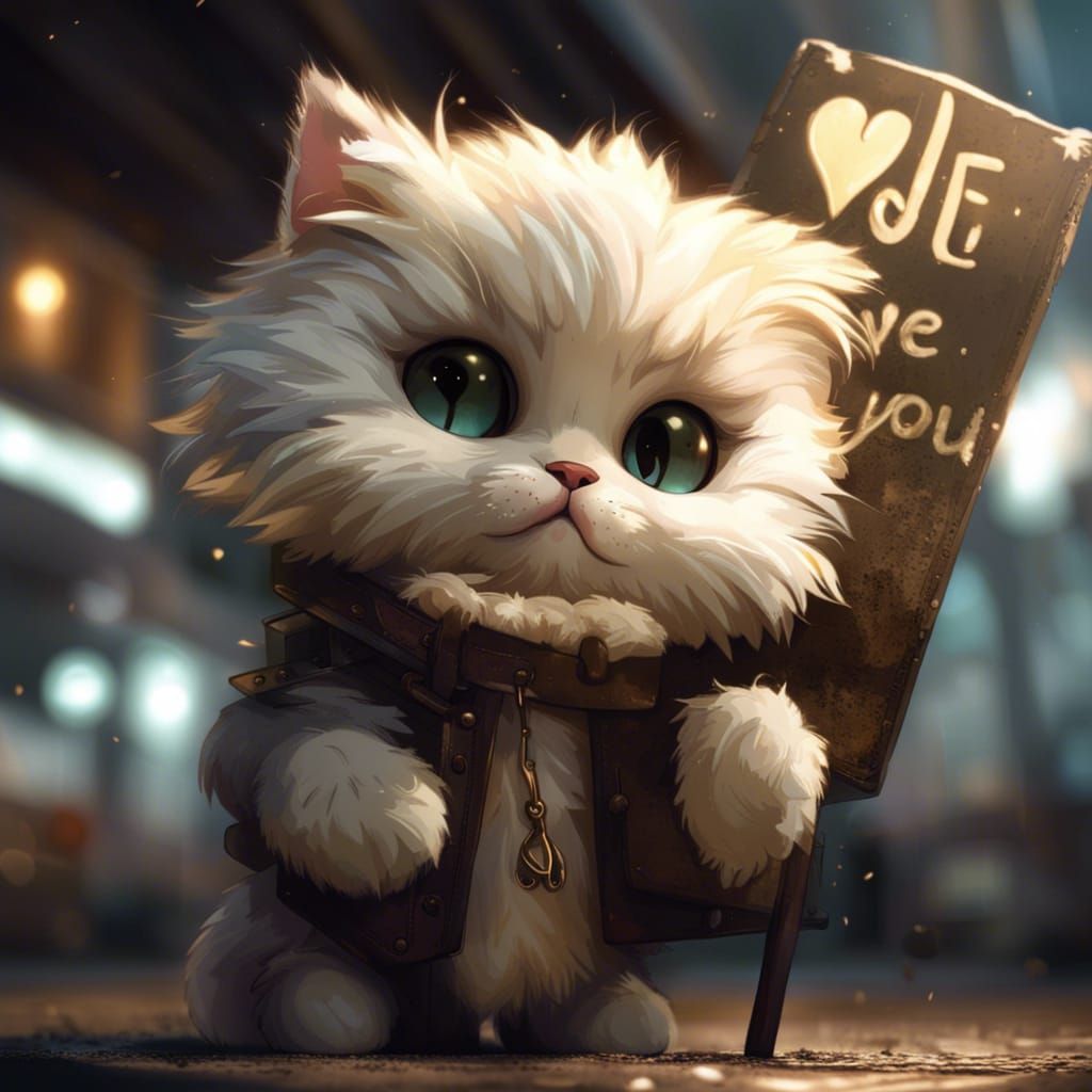 Chibi Cat with I Love You Sign