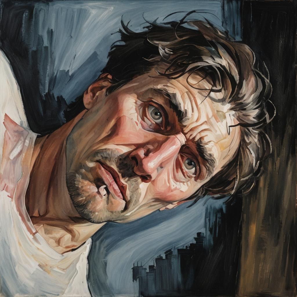 Expressionist Portrait of Annoyed Person in Munch Style