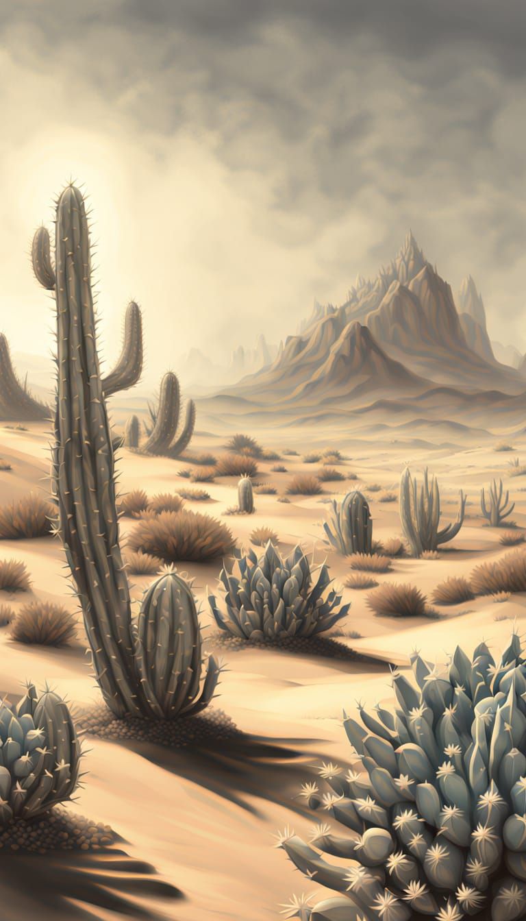 Graphite Pencils as Cacti in Desert Landscape