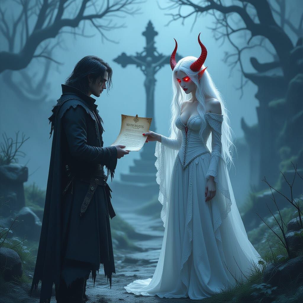 Man Confronts Demon at Mystical Crossroads in Dark Fantasy A...