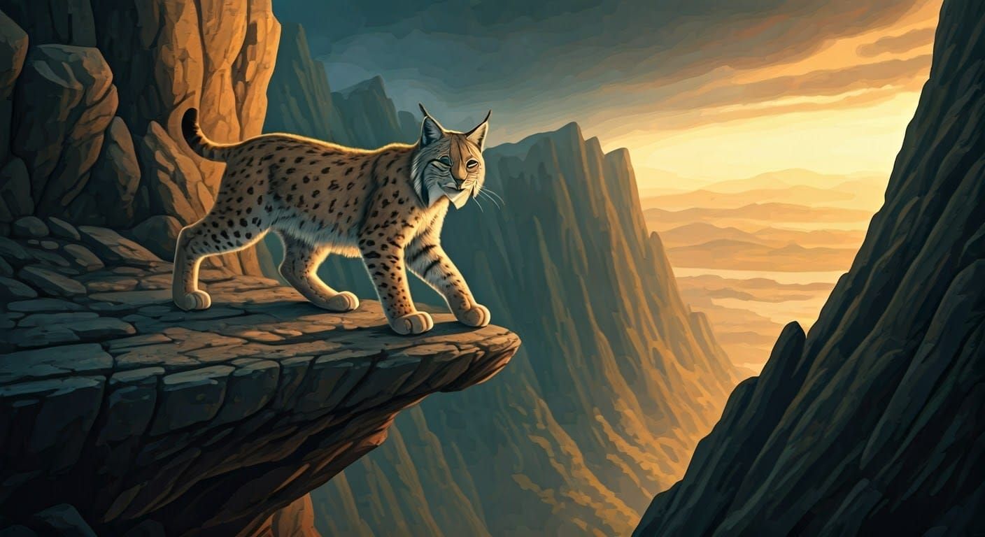 Lynx Surveys Wild Kingdom in Watercolor Style