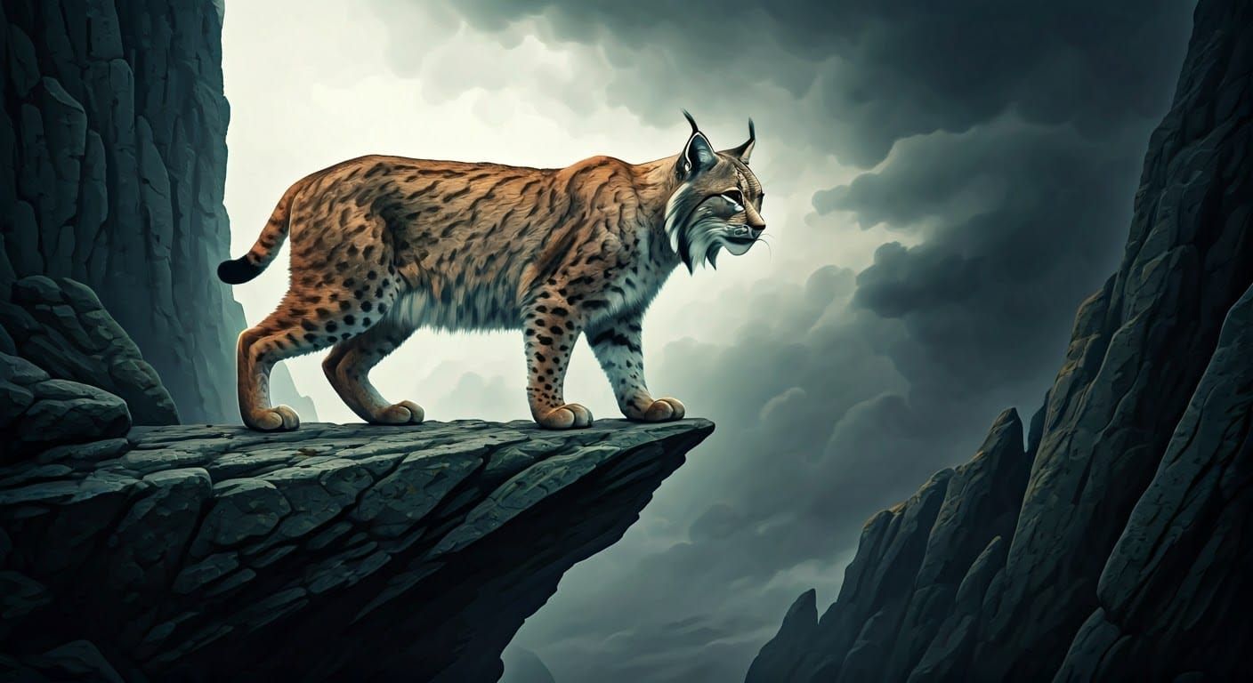 Majestic Lynx on Rocky Cliff Ledge