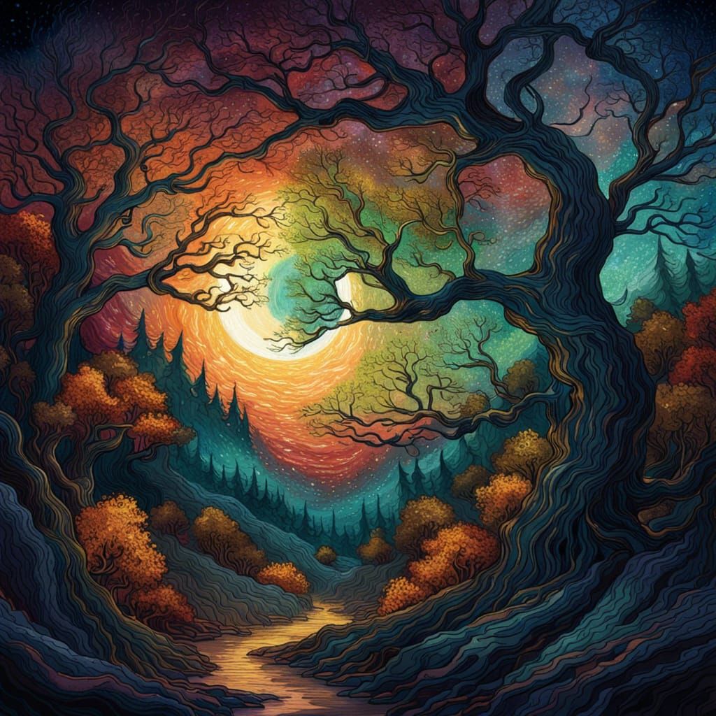 Luminous Forest Landscape in Post-Impressionist Style