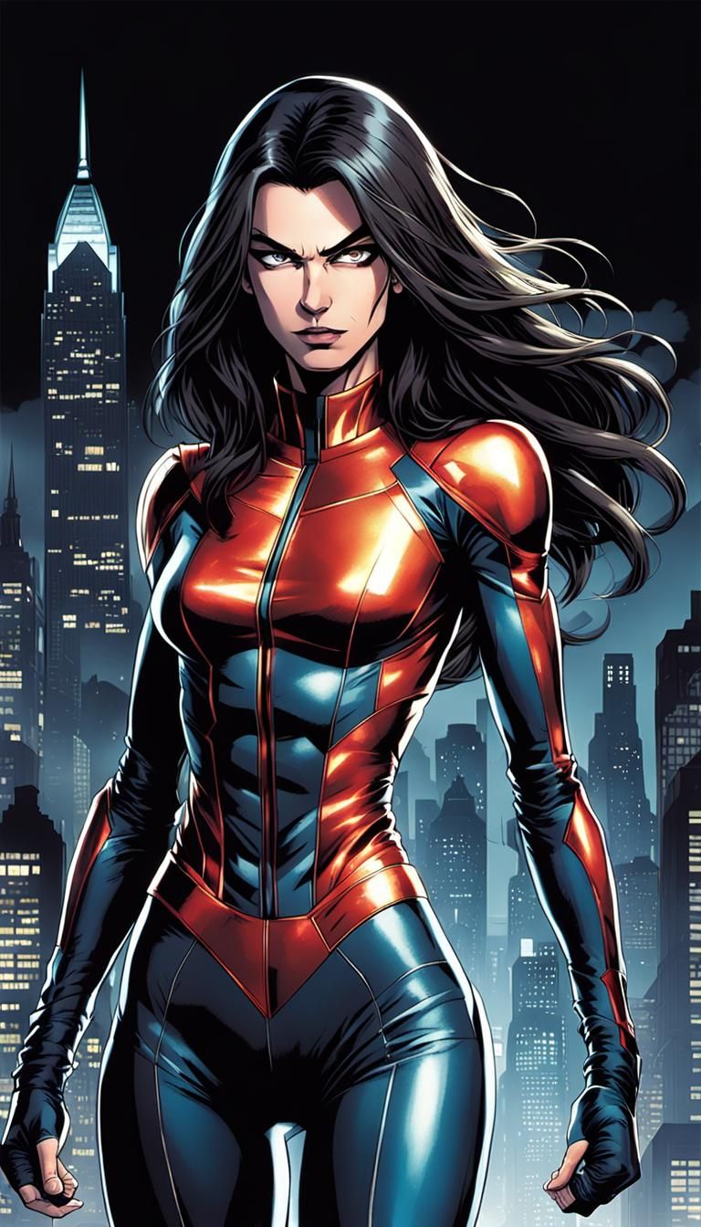 Androgynous Comic Book Character in Cityscape