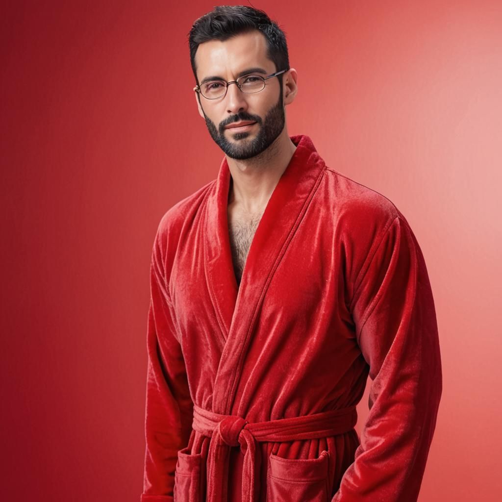 Serene Man in Red Velvet Bathrobe Portrait