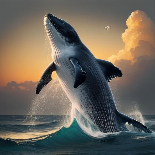 Baroque Whale Breaching at Sunset in Dutch Style