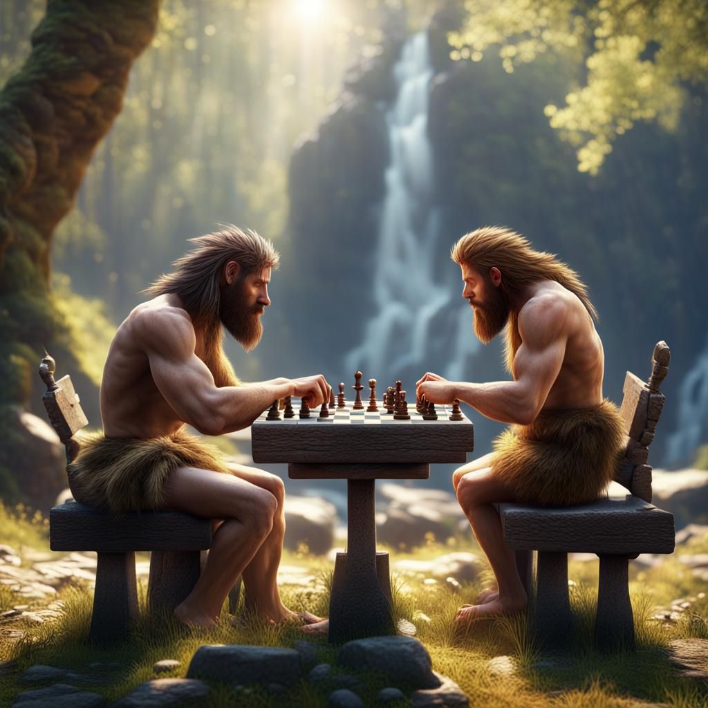 Cavemen Play Chess on a Sunny Morning in 4K